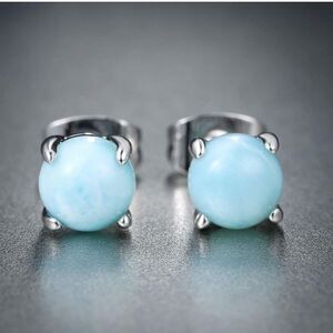 New Larimar Sterling Silver Stud Post Earrings